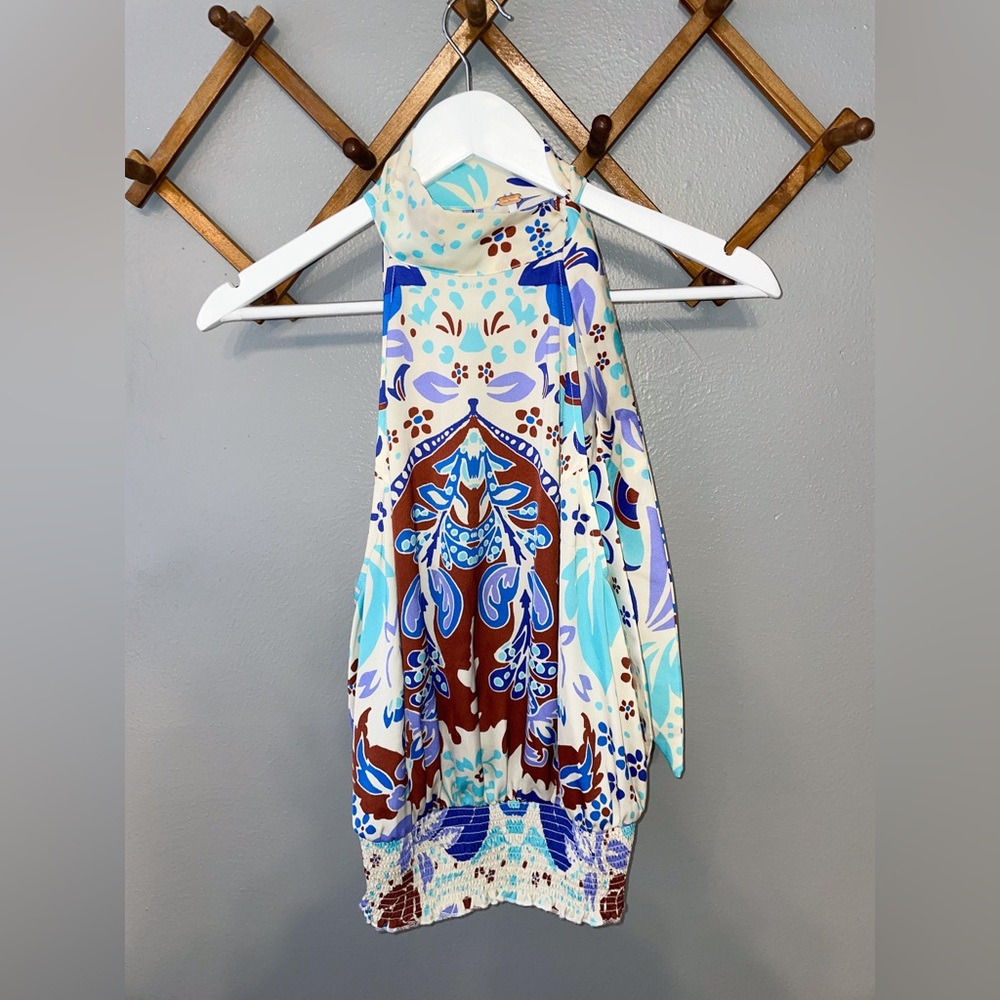 Free People bohemian floral neck tie sleeveless top large